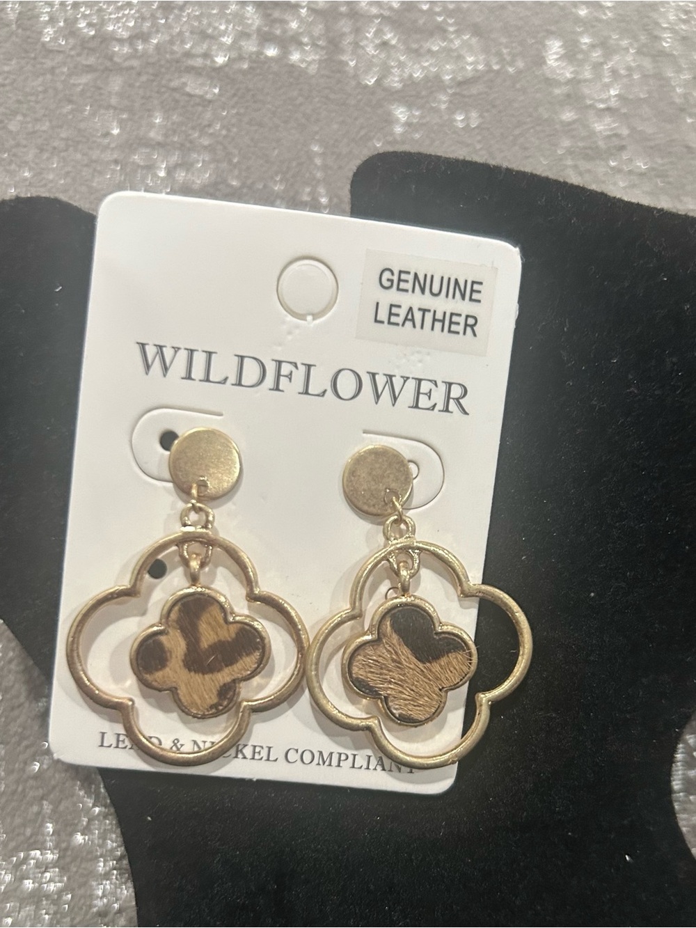 Wildflower Gold and Brown Clover Drop Earrings